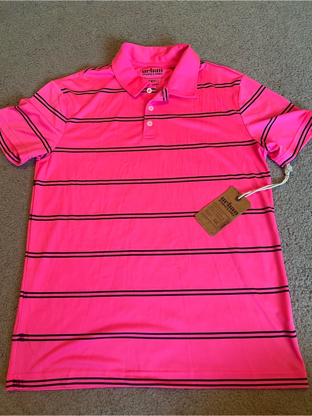 urban pipeline Mens Pink Polo with Black Stripes
